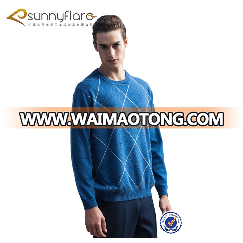 Fashion stylish men knitted cashmere round neck pullover with diamond lattice