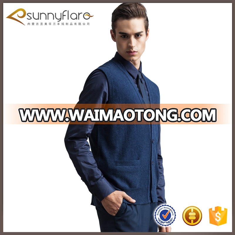 2016 new fashion men knitting pure cashmere v-neck vest