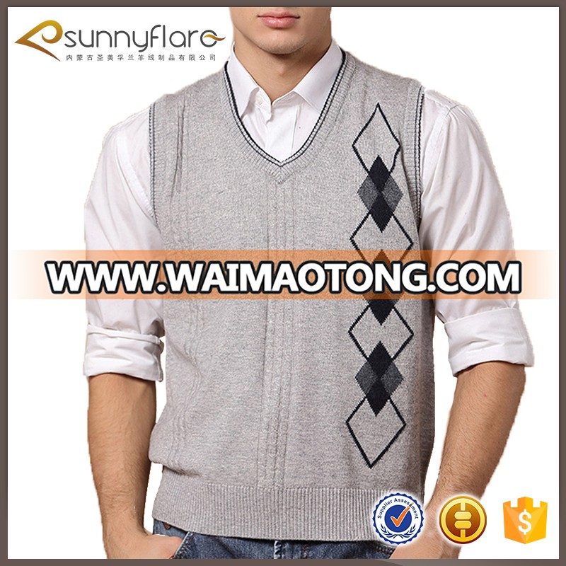 Popular 100 cashmere sweater vest men with lattice pattern